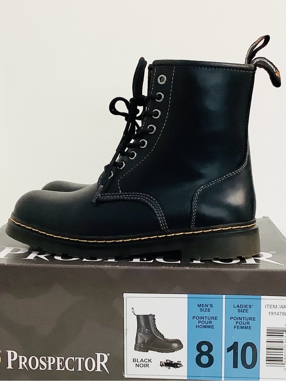 Prospector Unisex  Black Lace-Up Combat Boots NWT Sz. M8/ W8